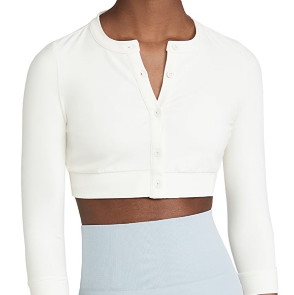 WeWoreWhat We Wore What Knit Cropped Cardigan Off White Viscose Button Down Top - Picture 9 of 12